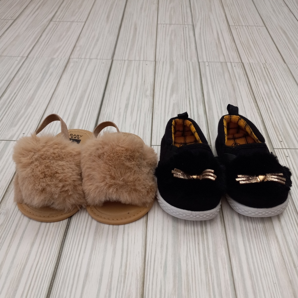 NEW 2 Pairs Faux Fur Embellished Baby Shoes